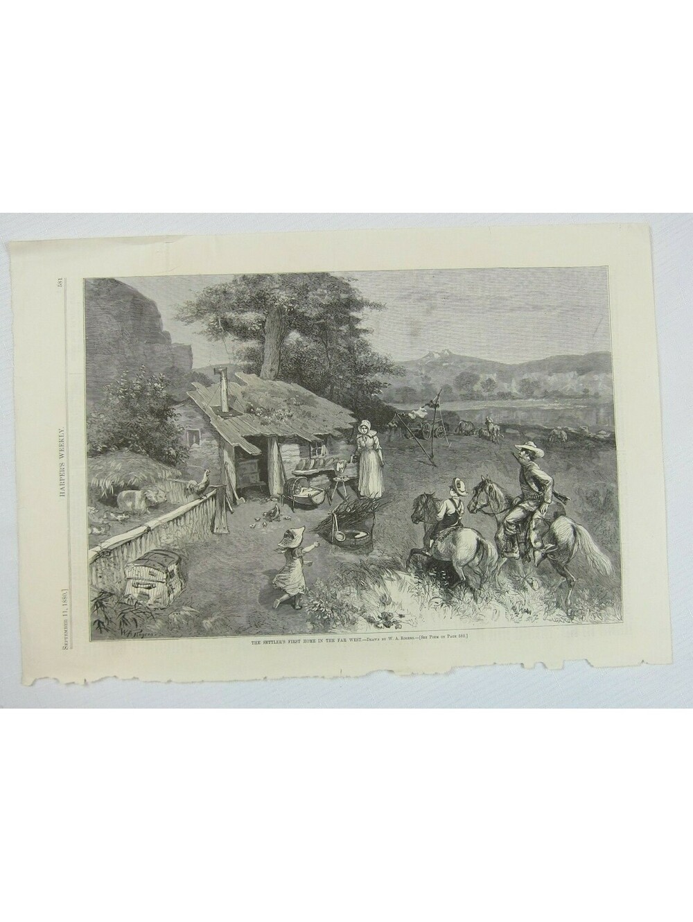 Antique 1880 Print Settlers First Home in Far West, W.A. Rogers, Harper's Weekly